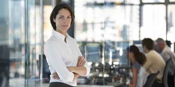 female manager with an assertive stance